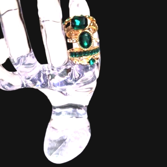 Ring Set Green Zirconias Gold Tone - Picture 7 of 10